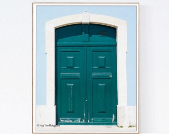 Lisbon Door Photo: Teal & Powder Blue Wall Art, Portugal Photography Print