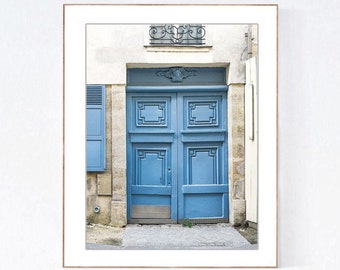 Blue Paris Door Print, Door Photography Print, Vertical Gallery Wall Art, Blue French Wall Decor, Small Bathroom Wall Art, Door Photo
