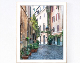 Rome Photography Print: Trastevere Cobblestone Street, Italy Wall Art