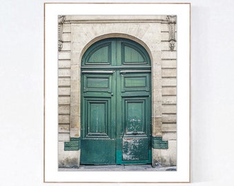 Paris Door Photography Print, Green Door Picture, Vertical Bathroom Wall Art, Bedroom Wall Decor, Europe Door Photo, Foyer Art