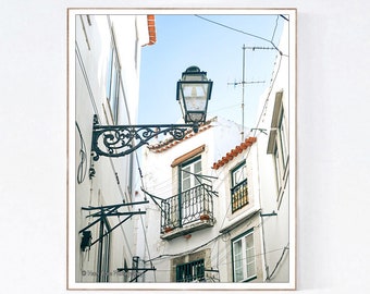 Lisbon Wall Art, White Buildings Decor, Portuguese Street Photo, Photography Print