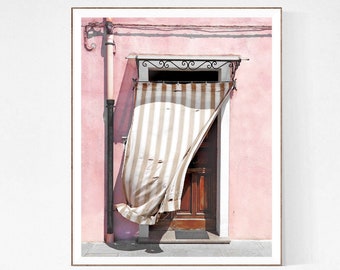 Italy Wall Art, Door Photography Print, Small Vertical Bathroom Wall Art, Blush Pink, Laundry Room Wall Decor, Burano Italy Door Picture