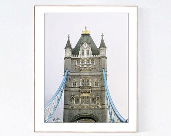 London Tower Bridge Print: England Photography, Black and White Vertical Wall Art