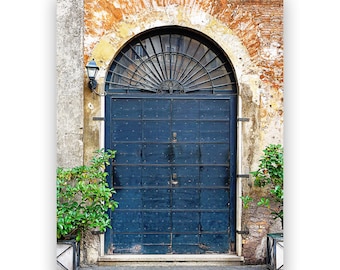 Dark Blue Door Photography Print: Vertical Rome Italy Wall Art Decor