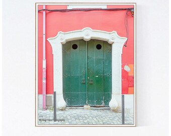 Lisbon Door Photo, Pink, Coral Wall Art Decor, Vertical Photography Print