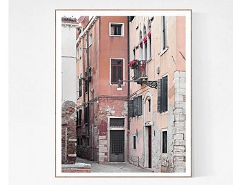Venice Print: Blush Pink Buildings, Italy Photography, Europe Travel Photo