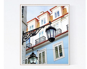 Lisbon Photography Print: Pastel Blue Portugal Wall Art