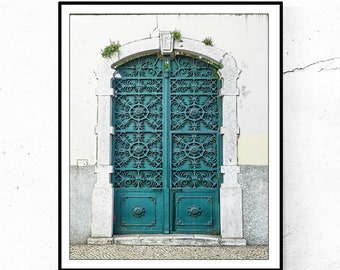 Door Photography Print, Lisbon Portugal Picture, Vertical Wall Art, Green Bathroom Wall Decor, Rustic Door Photograph, Europe Door Photo