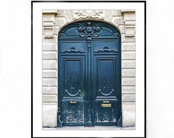 Paris Door Print, Aged Dark Blue Door Picture, Photography Print, Vertical Wall Art, Bathroom Wall Decor, Gallery Wall Print, Paris Photo