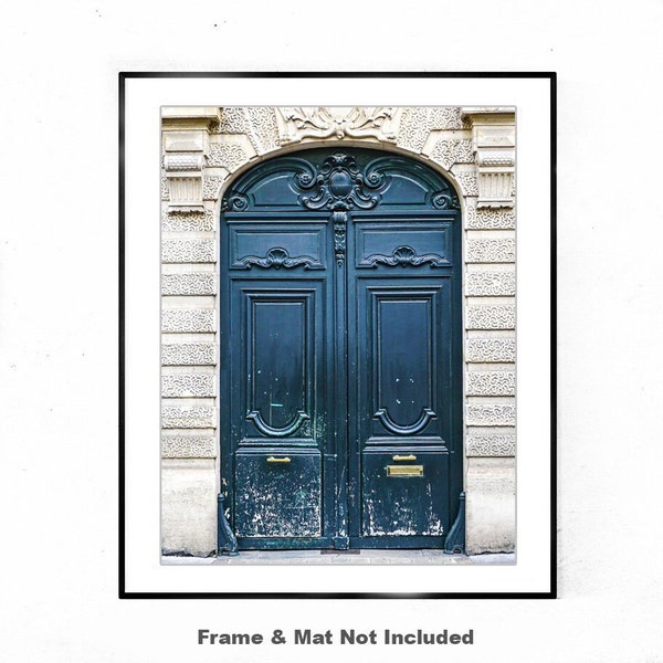 Paris Door Print, Aged Dark Blue Door Picture, Photography Print, Vertical Wall Art, Bathroom Wall Decor, Gallery Wall Print, Paris Photo