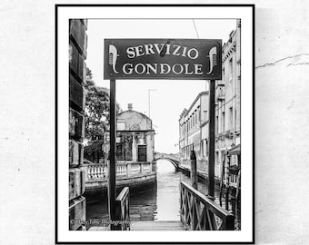 Venice Photo Print: Black and White Italian Sign, Vertical Italy Picture, Gallery Wall Art