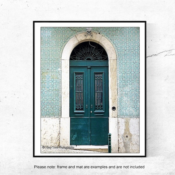 Portugal Photography Print, Lisbon Door Picture, Small Vertical Wall Art, Teal Green Decor, Bedroom Art, Bathroom Wall Decor Door Photograph