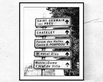 Paris Wall Art Print, Paris Photography, Bedroom Wall Decor, French Sign, Black and White Picture Of Paris, Europe Travel Photo Vertical Art