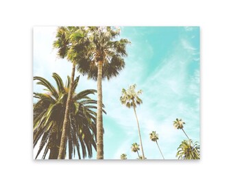 Palm Tree Print: Teal Wall Art, Laguna Beach California Photo, Coastal Photography