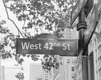 New York Street Sign Photography Print, Black and White Wall Art, Gallery Wall Decor, New York City, Urban Photo, Small Horizontal Art