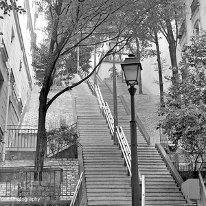 Montmartre Paris Picture, Europe Photography Print, Black and White Travel Photo, Entryway Wall Art, Bedroom Wall Decor, Montmartre Stairs