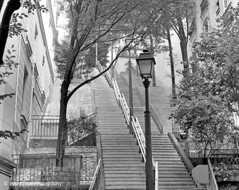 Montmartre Paris Picture, Europe Photography Print, Black and White Travel Photo, Entryway Wall Art, Bedroom Wall Decor, Montmartre Stairs