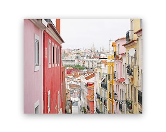 Lisbon Photography Print: Pink & Red Architecture, Portugal Travel Photo