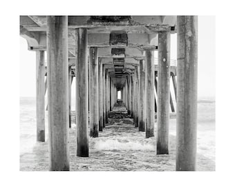 Huntington Beach Pier Photo: Black and White Coastal Wall Art