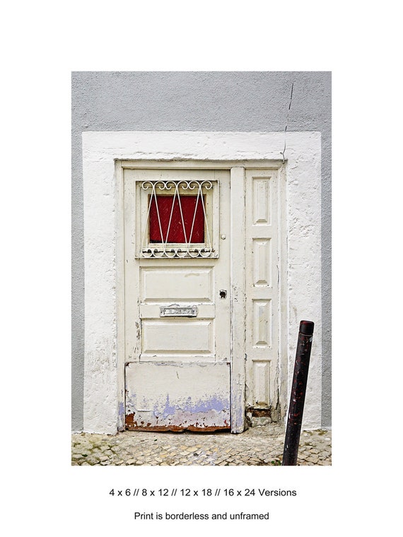Door Photography Print Small Vertical Wall Art Lisbon Portugal Picture White And Red Bathroom Wall Decor Rustic Door Europe Travel Photo