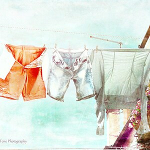 Laundry Room Decor: Clothesline Print, Pastel Wall Art, Italy Photo bild 2