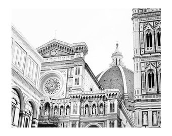 Florence Cathedral Print: Black and White Duomo Photo, Italy Wall Art