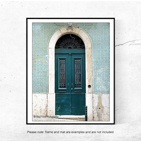 Lisbon Door Photography Print: Teal Green Wall Art, Portugal Tile Photo