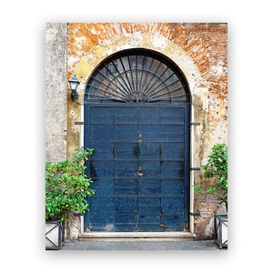 Italian Door Print, Dark Blue Rome Photography Print, Vertical Italy Wall Art, Gallery Wall Decor, Italy Door Picture Print, Rome Photo