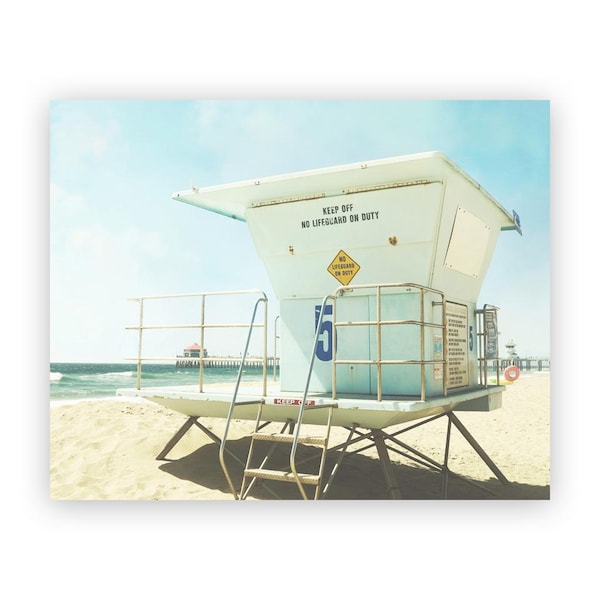 Huntington Beach Print, Lifeguard Tower, California Wall Art Decor, Seascape Photo