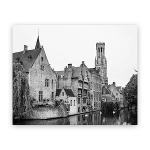 Bruges Belgium Print: Black and White Canal Photo, Europe Wall Art