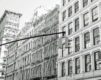 Cast Iron Buildings in Soho New York Photography Print, Black and White Picture, Architecture Art, New York City Wall Art, Entryway Decor