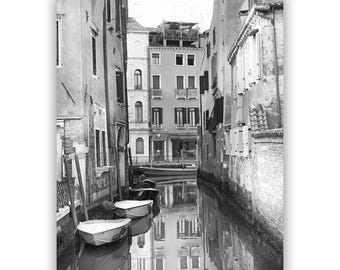 Italy Photography Print: Black and White Picture of Venice Canal, Travel Photo