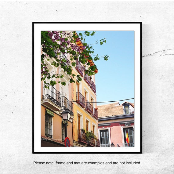 Madrid Photography Print, Pink and Pastel Buildings in Spain Photo, Europe Travel Art