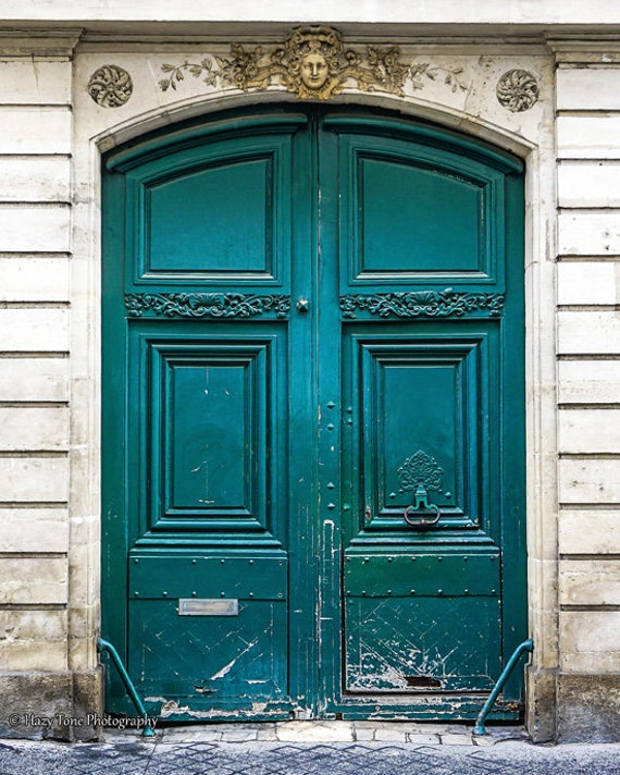 Classic Green Paris Door Photography Print Wall Art Design Idea