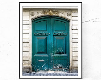 Paris Door Photography Print, Vertical Wall Art, Green Door Picture, Bathroom Wall Decor, Entryway Photo, French Decor, Europe Door Artwork