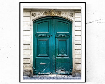 Green Door Print: Paris Door Photography, Photo for Gallery, French Wall Art Decor