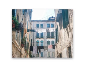 Laundry Room Decor: Venice Italy Clothesline Photography Print, Hanging Laundry Art