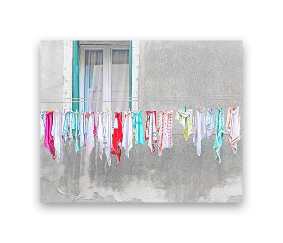Italy Laundry Room Print: Pastel Washroom Wall Art, Venice Photography, Hanging Laundry Decor