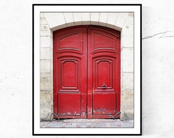 Paris Door Photography Print, Red Door Picture, Small Vertical Wall Art, Bathroom Wall Decor, Rustic Red Decor, Travel Photo, French Decor