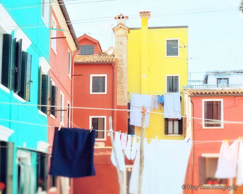 Laundry Wall Art, Italy Photography, Hanging Laundry Print, Colorful Clothesline Picture, Bathroom Wall Decor, Laundry Room Decor, Photo image 1