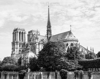 Paris Photography Print, Notre Dame Cathedral, Small Wall Art, Entryway Art, French Bedroom Wall Decor, Black and White Picture, Color Photo