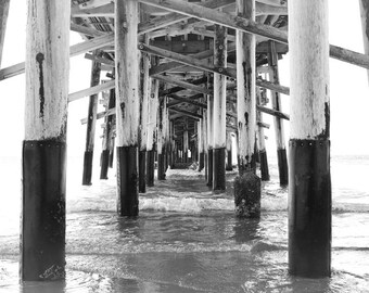 Newport Beach Photography Print, Pier Picture, Surf Wall Art, Black and White, Bedroom Wall Decor, California Beach Photo, Bathroom Art