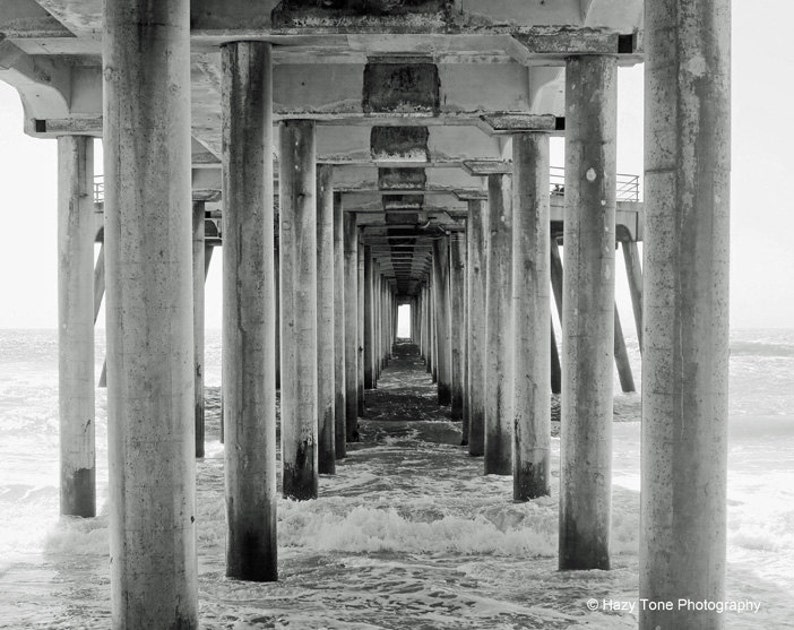 Huntington Beach Photography Print, Pier Photo, Black and White, California Wall Art, Coastal Picture, Surf Decor, 8 x 10 Print image 1