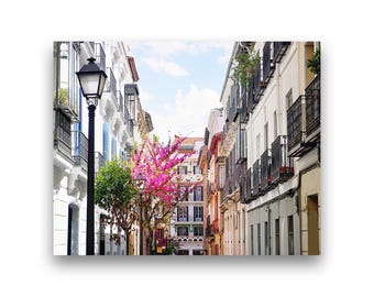 Madrid Photo Print: Pastel Street Scene, Spain Travel Photography