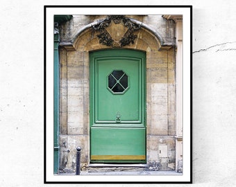 Paris Door Photography Print, Green Door Picture, Small Vertical Wall Art, Bedroom Wall Decor, Bathroom Art, France Door Print, Europe Photo