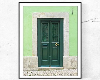 Lisbon Green Door Photography Print: Vertical Wall Art