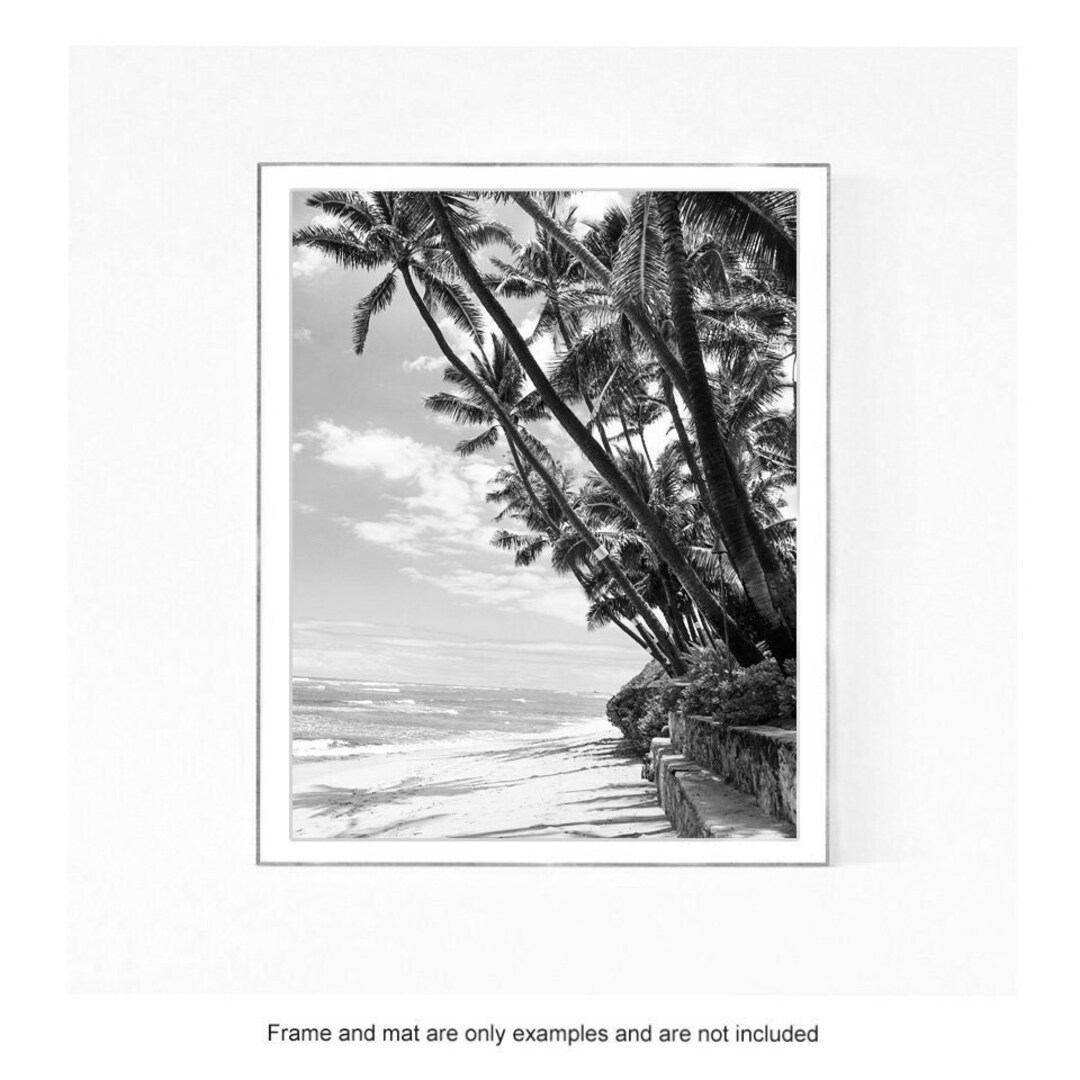 Hawaii Photography Print, Vertical Wall Art, Black and White Beach