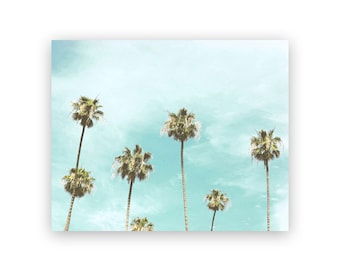 Palm Tree Print: Laguna Beach Coastal Photography, Pale Blue Teal Wall Art