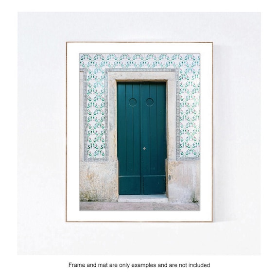 Lisbon Print, Portuguese Door and Tile Art, Teal Wall Decor, Travel Photography