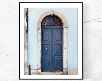 Blue Door Photo: Lisbon Wall Art Decor, Portuguese Entryway, Vertical Photography Print
